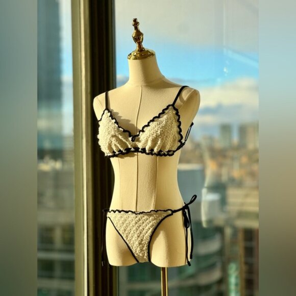 🆕 ZIMMERMANN 🧿 NWT Halliday Knit Scoop Bikini - Ivory/Black - Sz 1 - US 4 / 6 - Picture 11 of 15